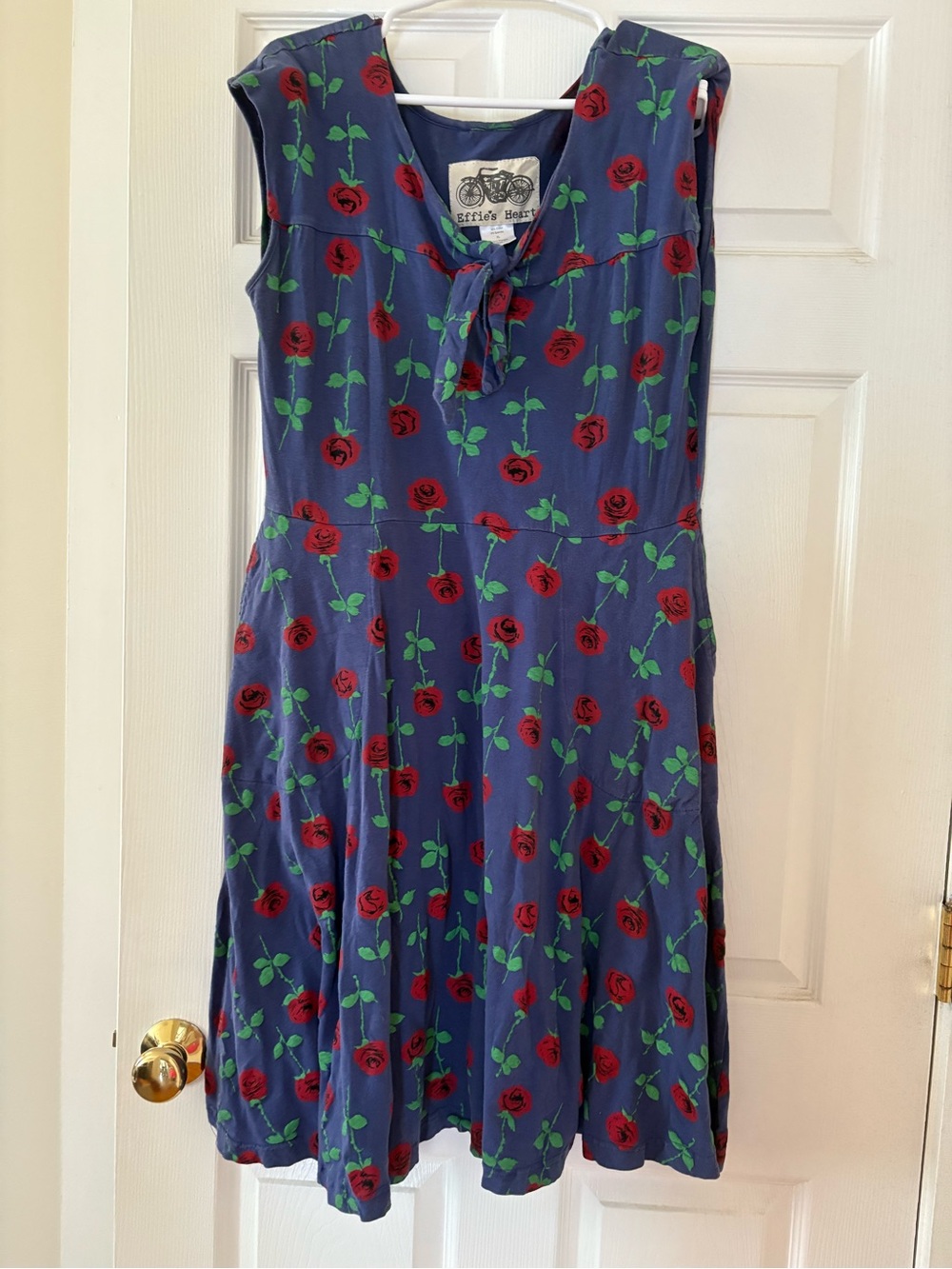 Effie's Heart Navy Blue Dress with Red Rose Print